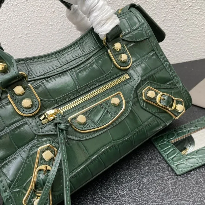 Balenciaga Small Green Crocodile Embossed Classic City Handbag - Image 4