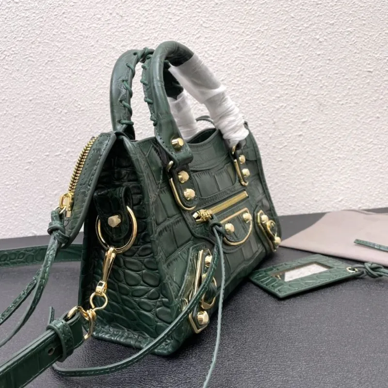 Balenciaga Small Green Crocodile Embossed Classic City Handbag - Image 5