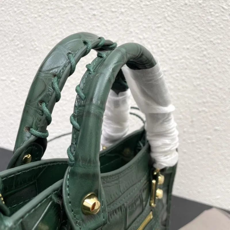 Balenciaga Small Green Crocodile Embossed Classic City Handbag - Image 6