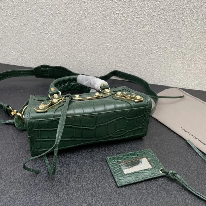 Balenciaga Small Green Crocodile Embossed Classic City Handbag - Image 7