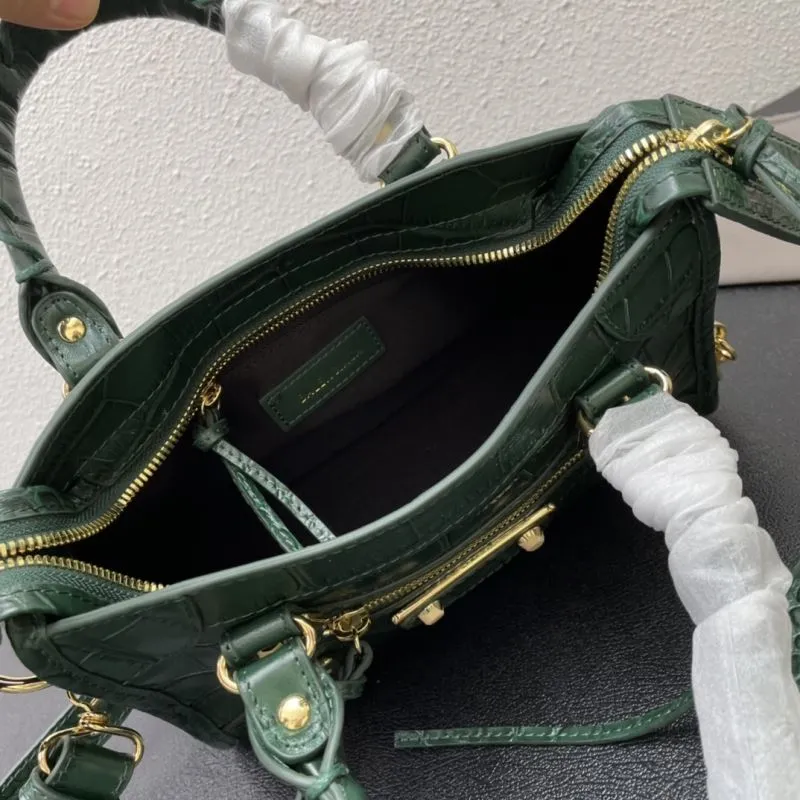Balenciaga Small Green Crocodile Embossed Classic City Handbag - Image 8