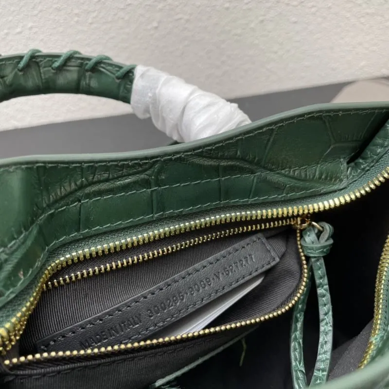 Balenciaga Small Green Crocodile Embossed Classic City Handbag - Image 9