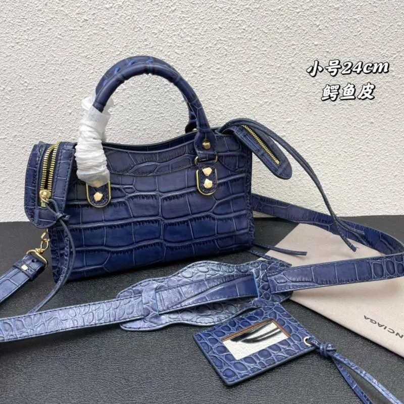 Alternative view of Balenciaga Small 24cm Navy Crocodile Leather Classic City Handbag
