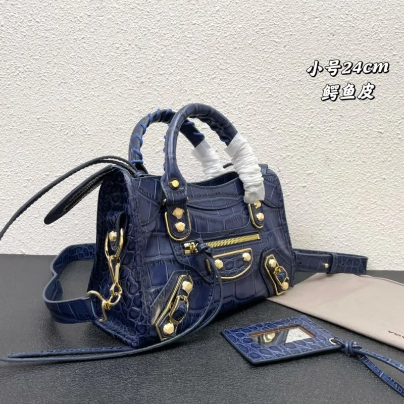 Balenciaga Small 24cm Navy Crocodile Leather Classic City Handbag - Image 3