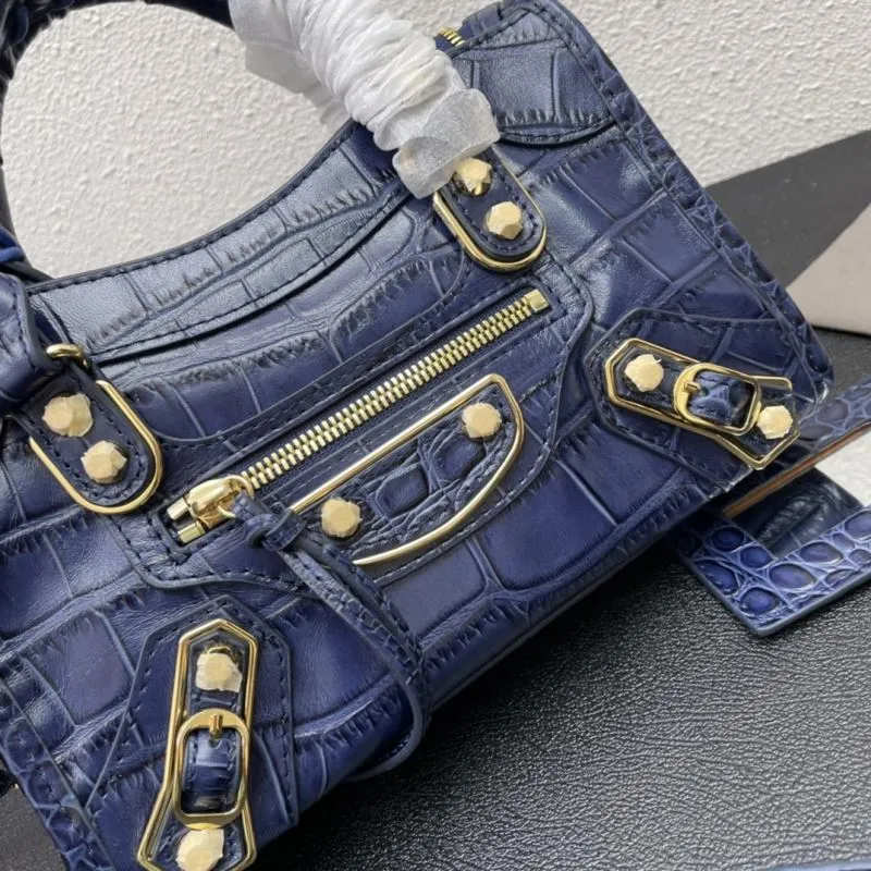 Balenciaga Small 24cm Navy Crocodile Leather Classic City Handbag - Image 4