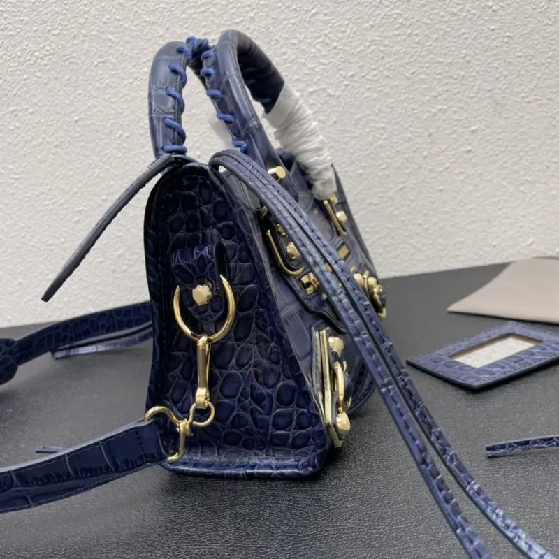 Balenciaga Small 24cm Navy Crocodile Leather Classic City Handbag - Image 5