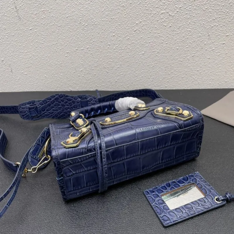 Balenciaga Small 24cm Navy Crocodile Leather Classic City Handbag - Image 7