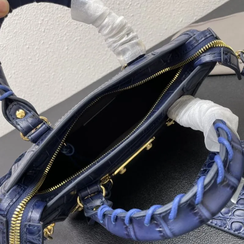 Balenciaga Small 24cm Navy Crocodile Leather Classic City Handbag - Image 8