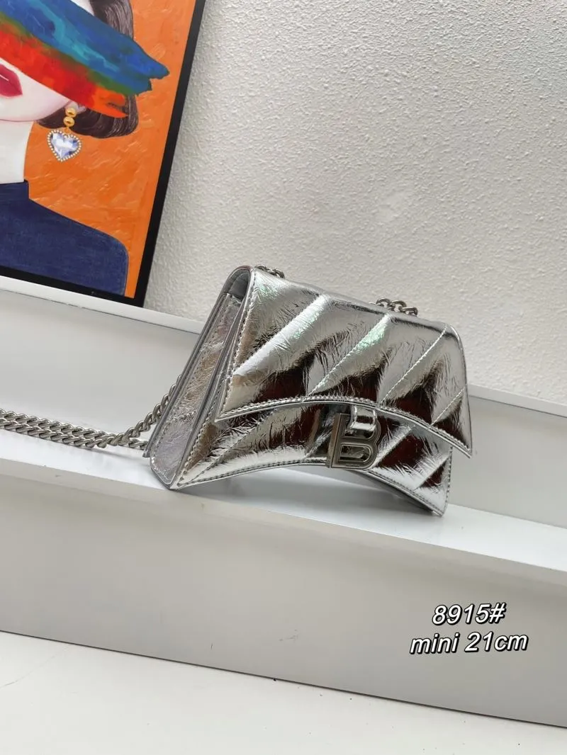 Balenciaga Silver Mini Hourglass Crossbody Bag 8915 - Image 3