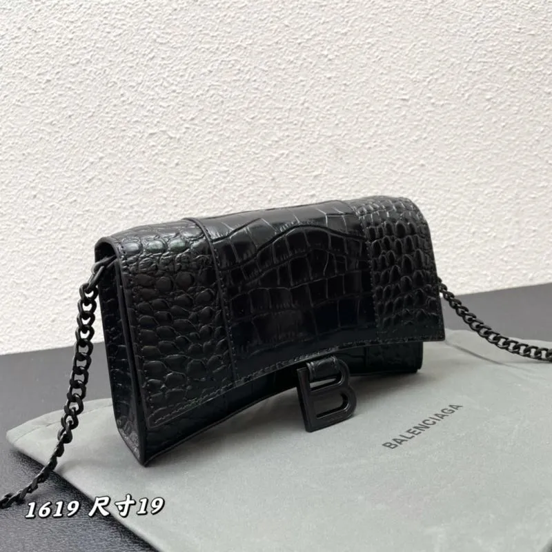 Balenciaga Black Croc Embossed Hourglass Chain Bag Size 19 - Image 3