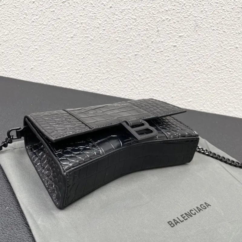 Balenciaga Black Croc Embossed Hourglass Chain Bag Size 19 - Image 4