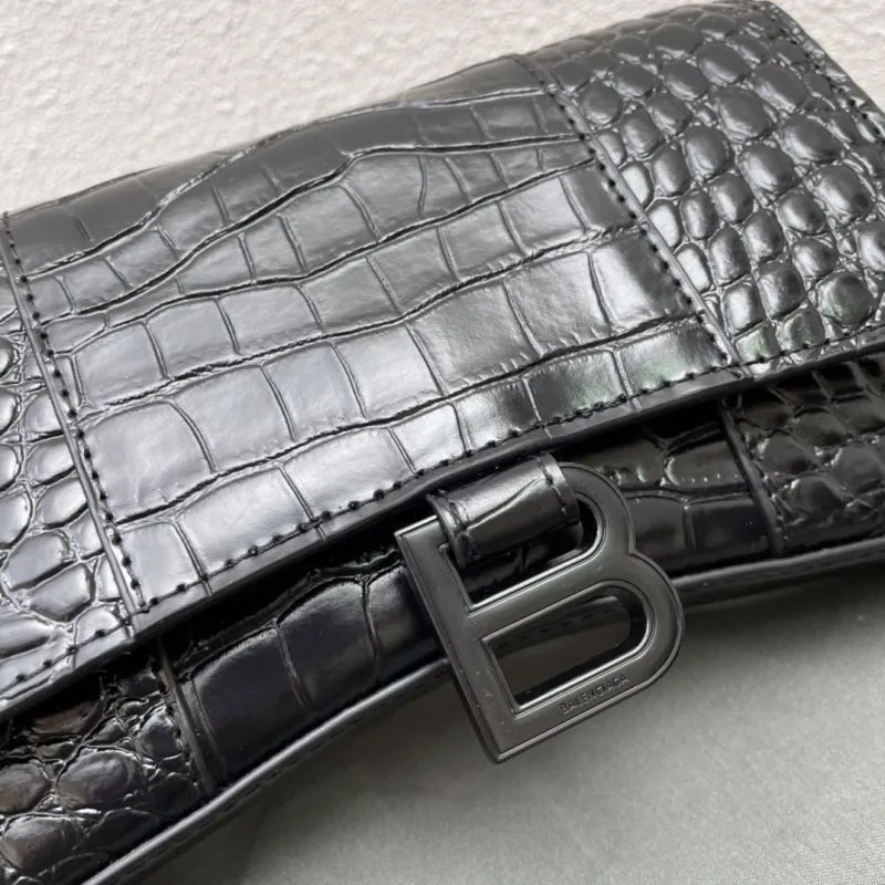 Balenciaga Black Croc Embossed Hourglass Chain Bag Size 19 - Image 5