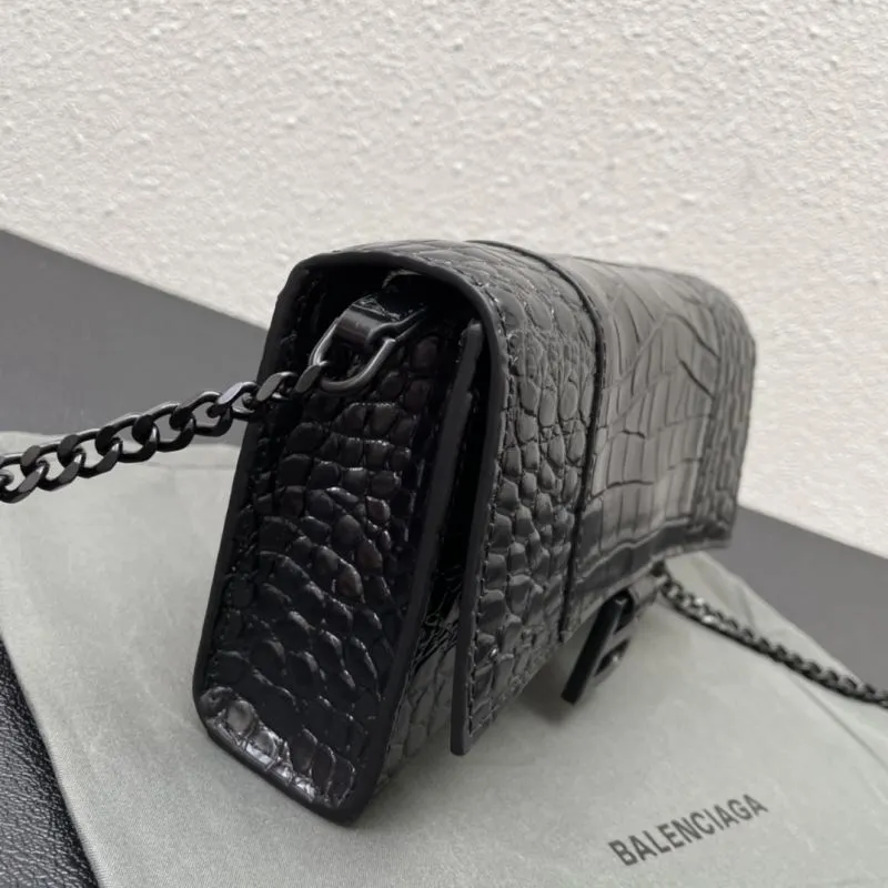 Balenciaga Black Croc Embossed Hourglass Chain Bag Size 19 - Image 6