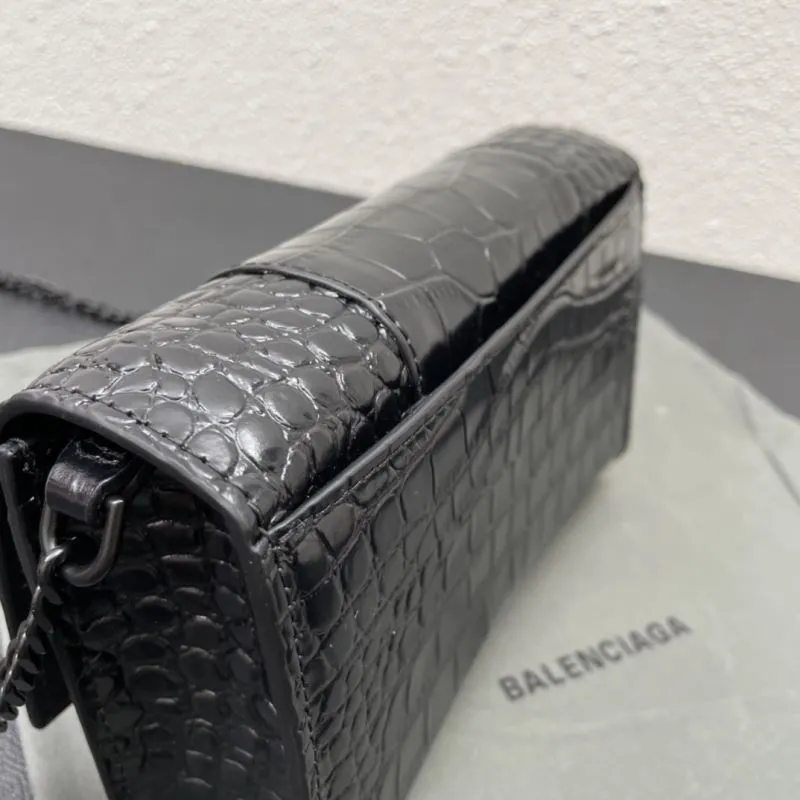 Balenciaga Black Croc Embossed Hourglass Chain Bag Size 19 - Image 7