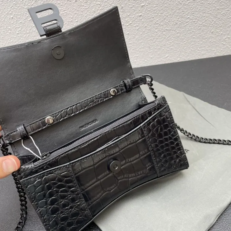 Balenciaga Black Croc Embossed Hourglass Chain Bag Size 19 - Image 8