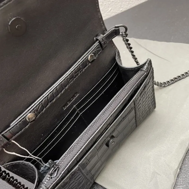 Balenciaga Black Croc Embossed Hourglass Chain Bag Size 19 - Image 9