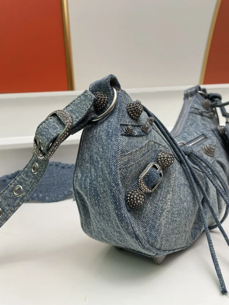 Balenciaga Denim Shoulder Bag 8081 Large Rhinestone Detail - Image 3
