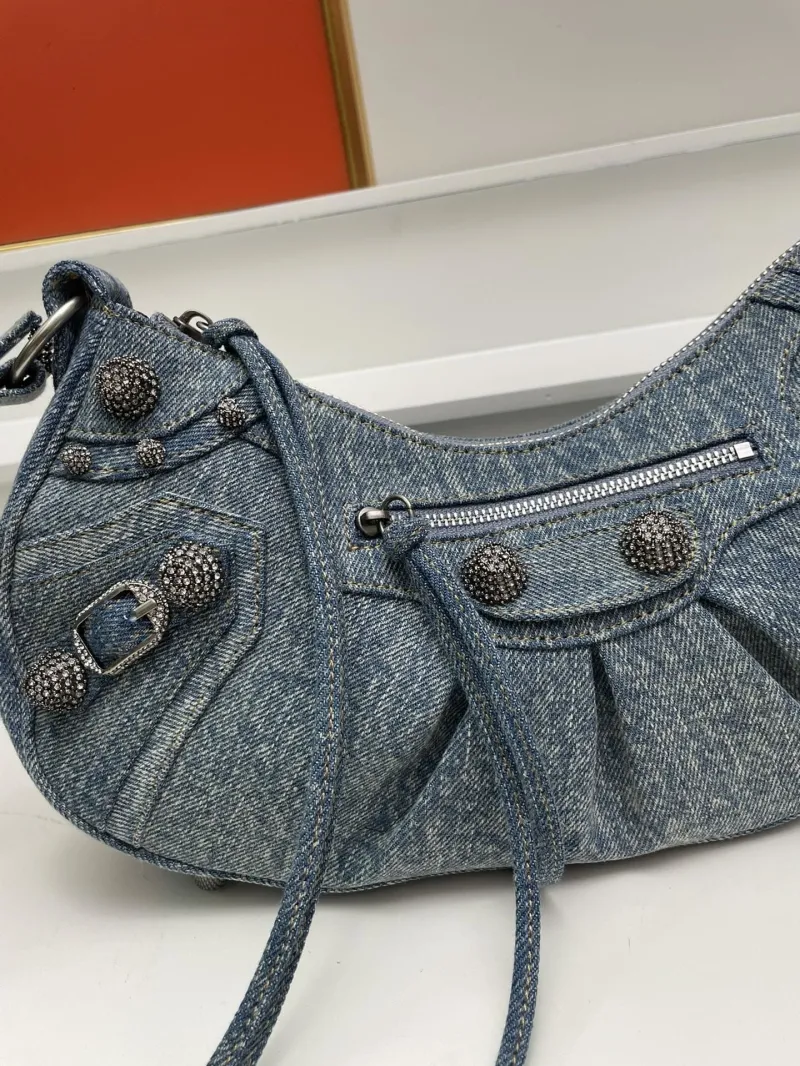 Balenciaga Denim Shoulder Bag 8081 Large Rhinestone Detail - Image 5