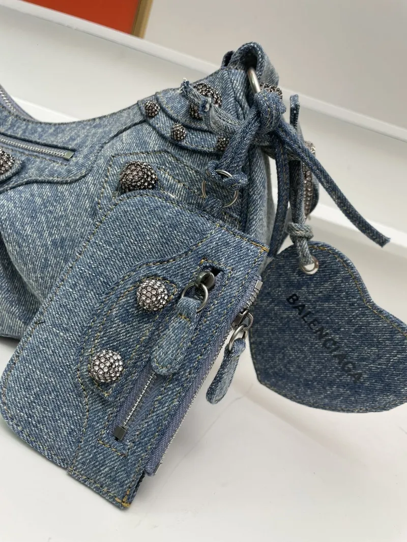 Balenciaga Denim Shoulder Bag 8081 Large Rhinestone Detail - Image 6