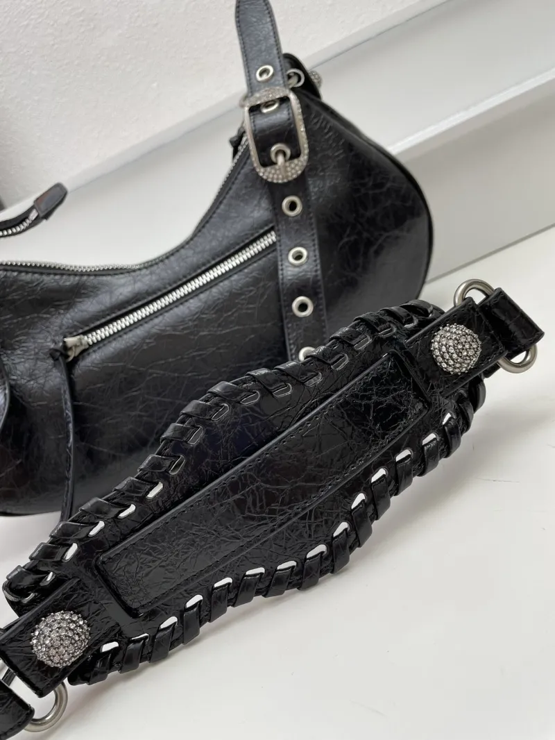 Balenciaga 8081 Black Diamond Stud Shoulder Bag 33cm - Image 5