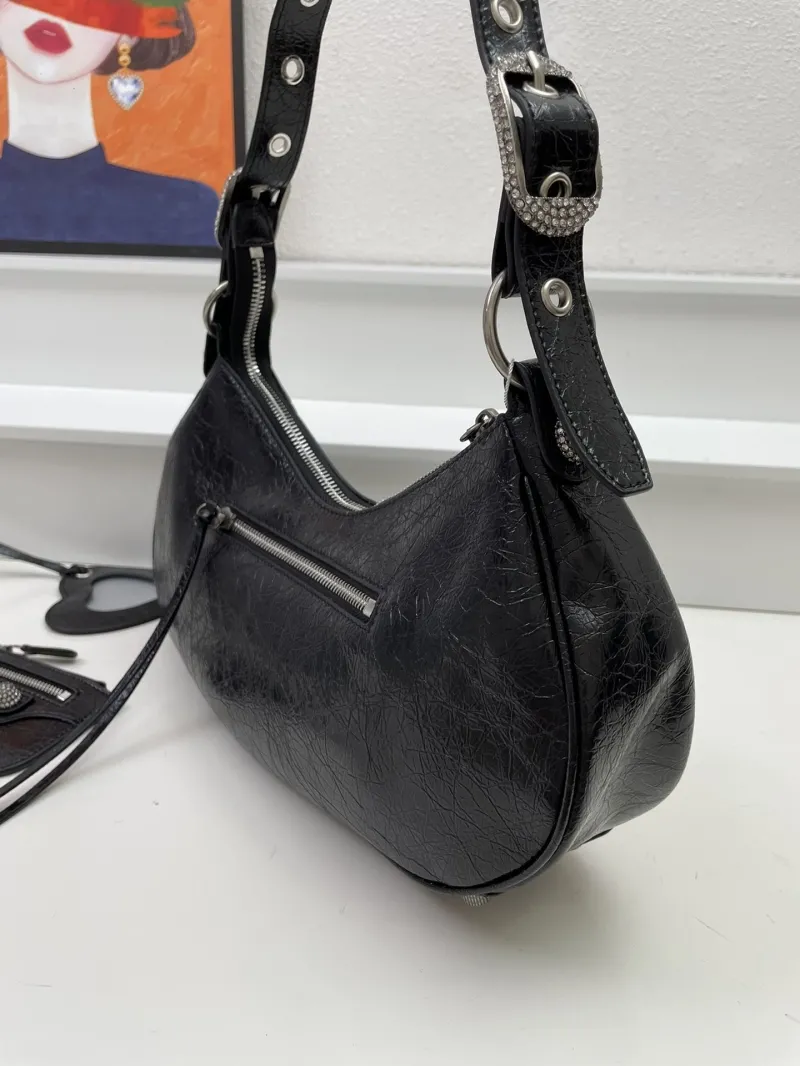 Balenciaga 8081 Black Diamond Stud Shoulder Bag 33cm - Image 6