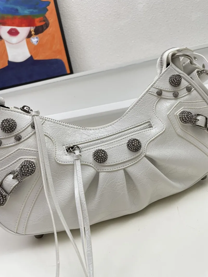 Balenciaga White 8081 Diamond Studded Shoulder Bag 33cm - Image 4