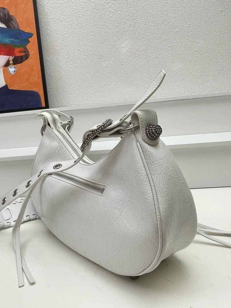 Balenciaga White 8081 Diamond Studded Shoulder Bag 33cm - Image 5