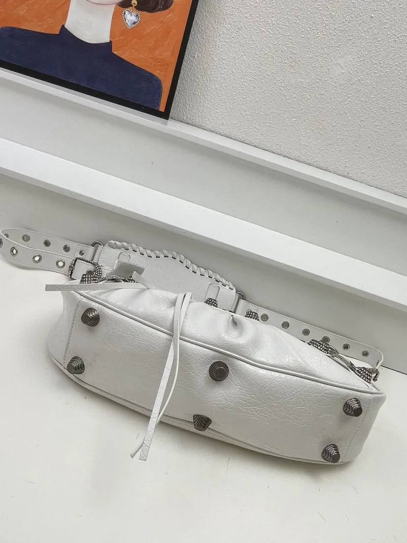 Balenciaga White 8081 Diamond Studded Shoulder Bag 33cm - Image 7