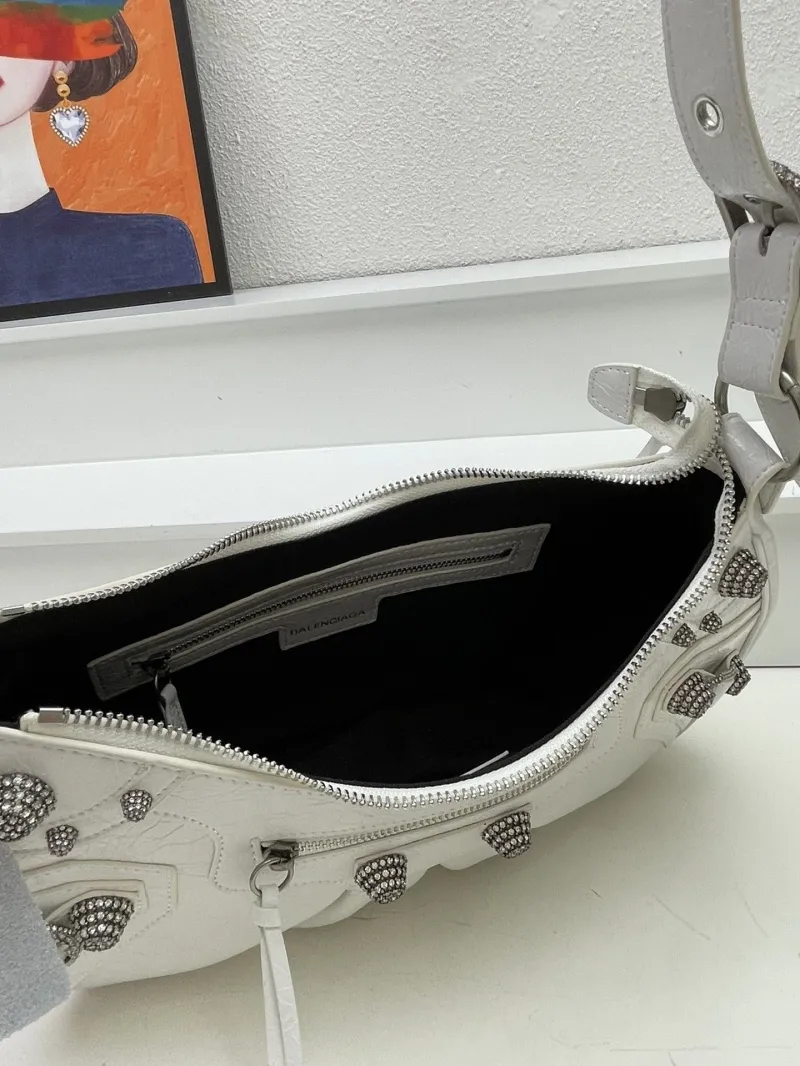 Balenciaga White 8081 Diamond Studded Shoulder Bag 33cm - Image 8