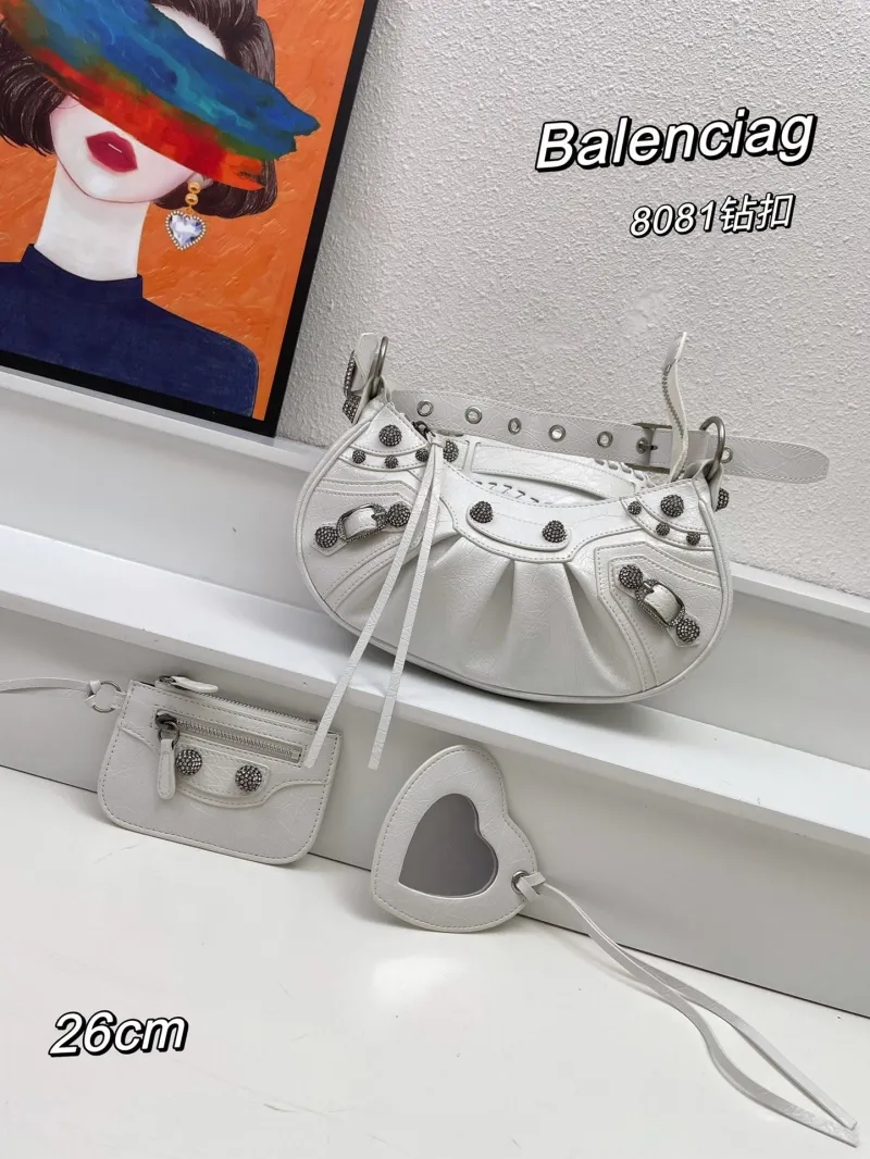 Balenciaga White 8081 Rhinestone Satchel Bag 26cm - Image 3