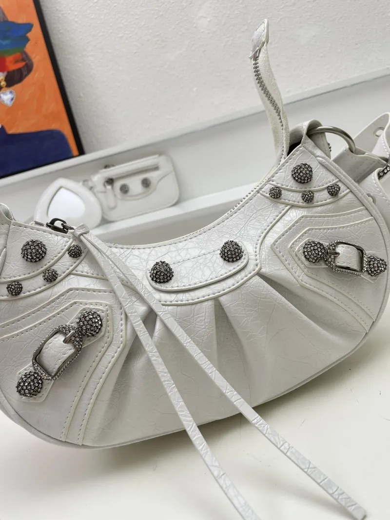 Balenciaga White 8081 Rhinestone Satchel Bag 26cm - Image 4