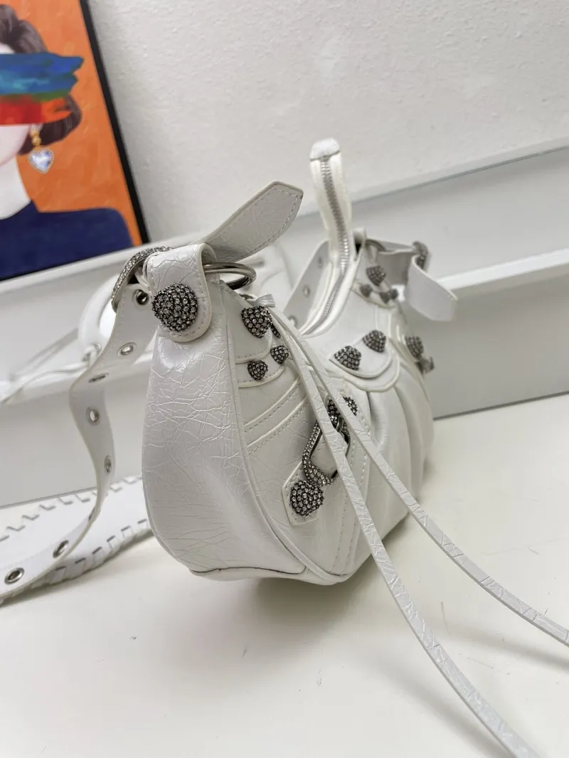 Balenciaga White 8081 Rhinestone Satchel Bag 26cm - Image 5