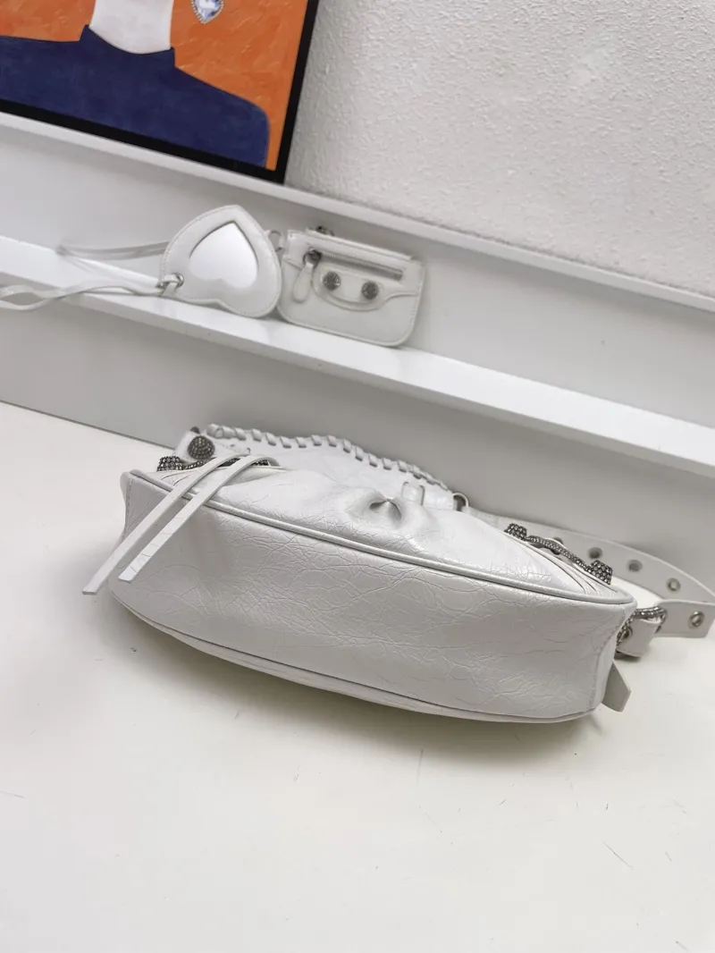 Balenciaga White 8081 Rhinestone Satchel Bag 26cm - Image 6