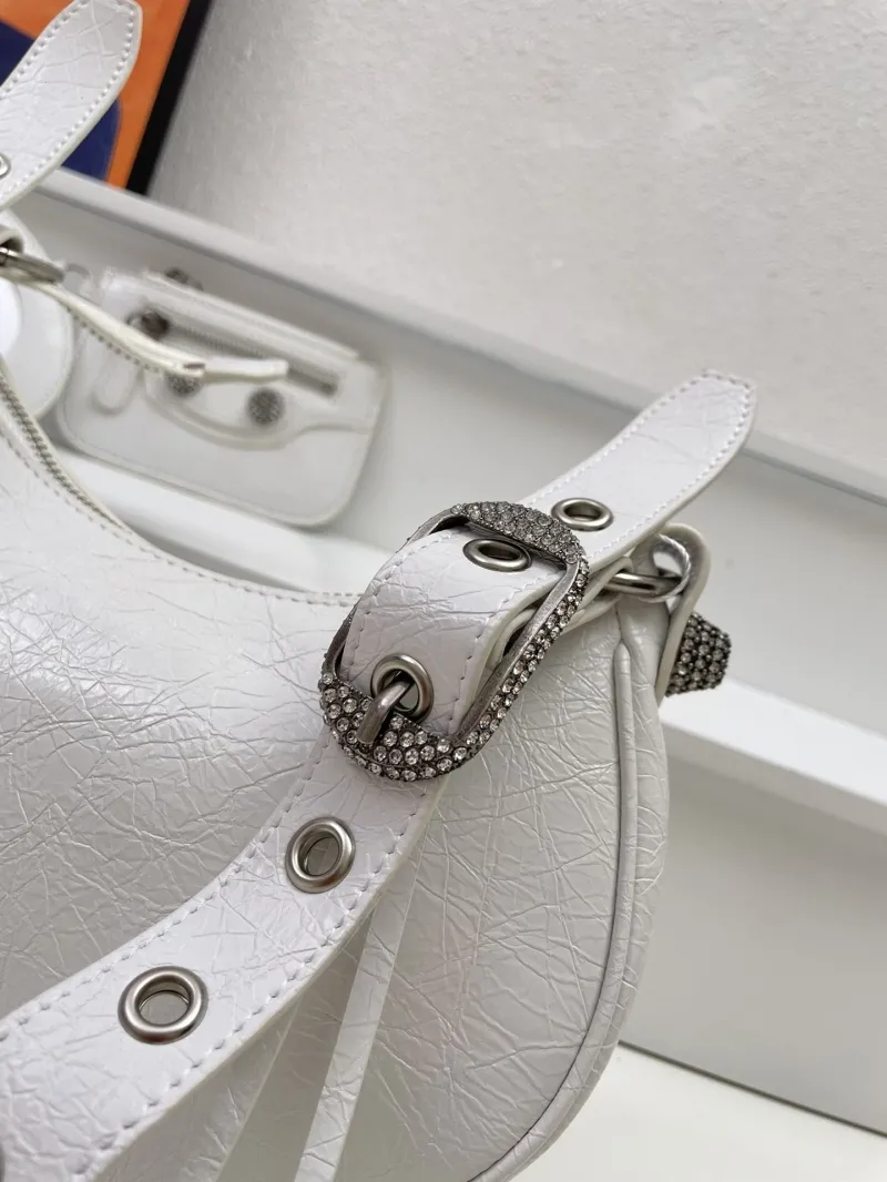 Balenciaga White 8081 Rhinestone Satchel Bag 26cm - Image 7