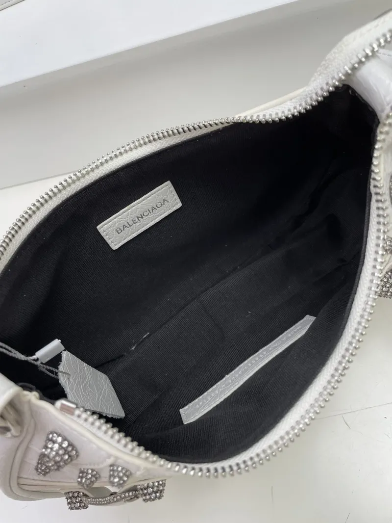Balenciaga White 8081 Rhinestone Satchel Bag 26cm - Image 8