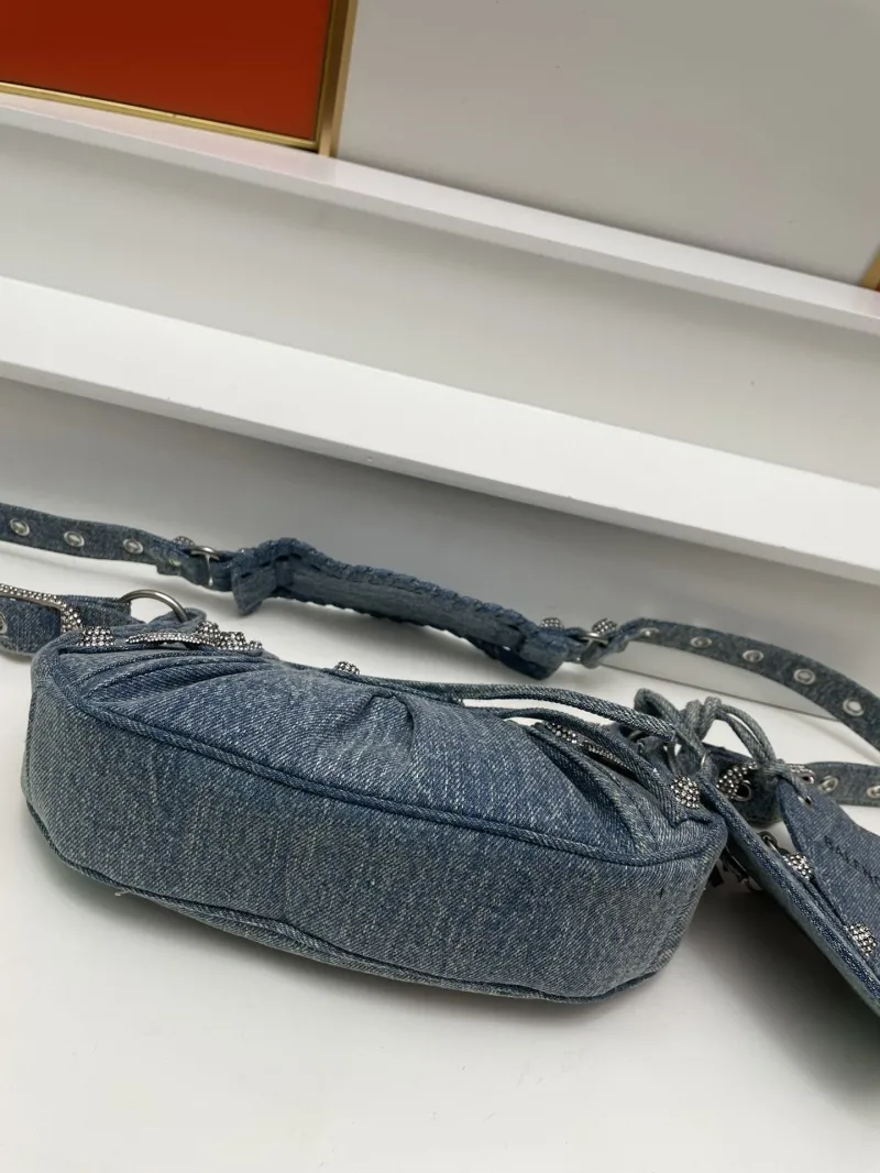 Balenciaga Blue Denim Rhinestone Satchel Bag Small 8081 - Image 7