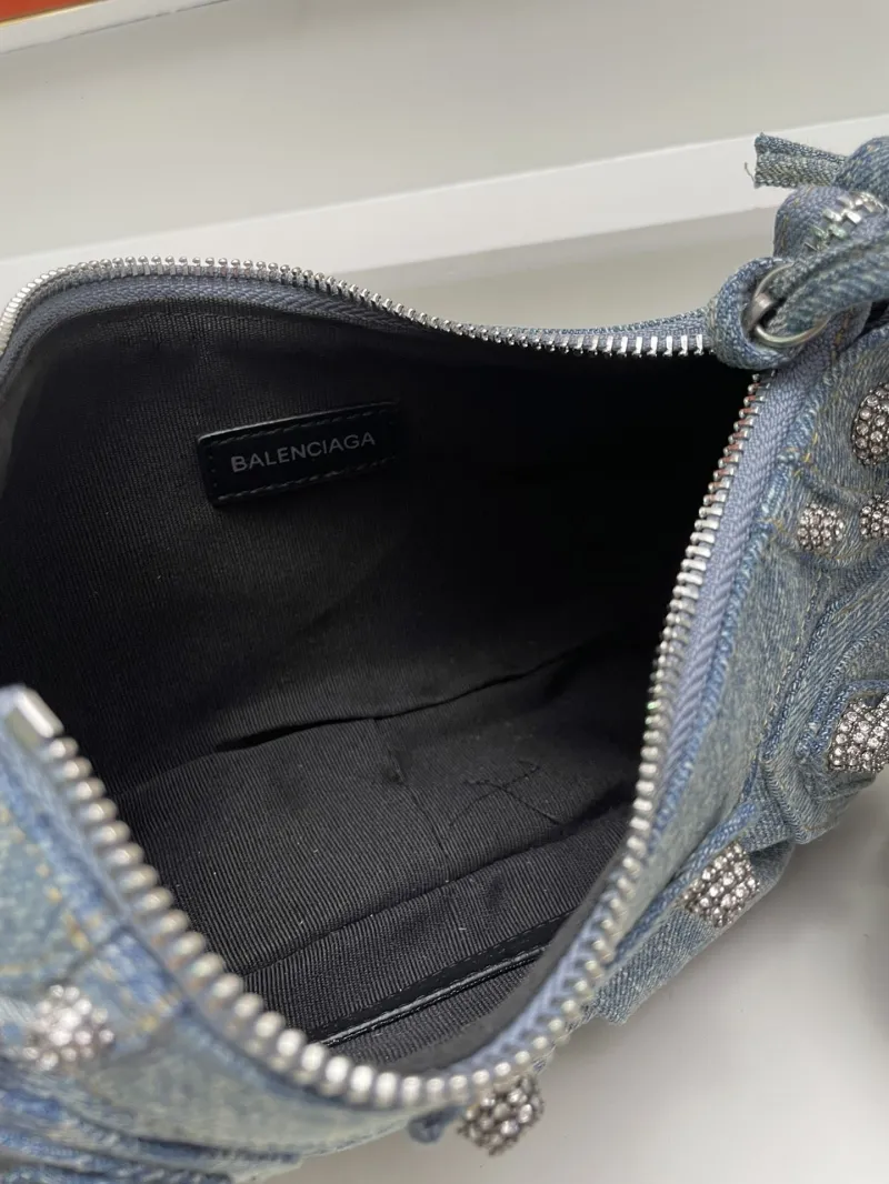 Balenciaga Blue Denim Rhinestone Satchel Bag Small 8081 - Image 8