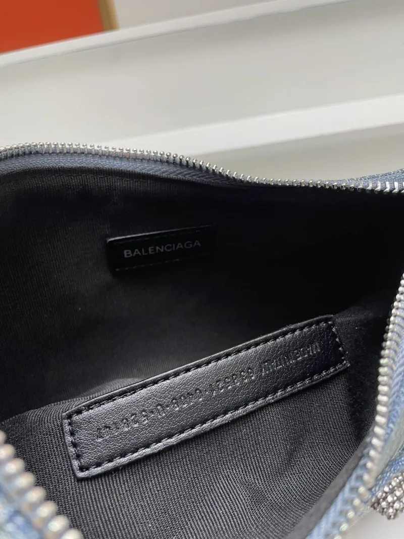 Balenciaga Blue Denim Rhinestone Satchel Bag Small 8081 - Image 9