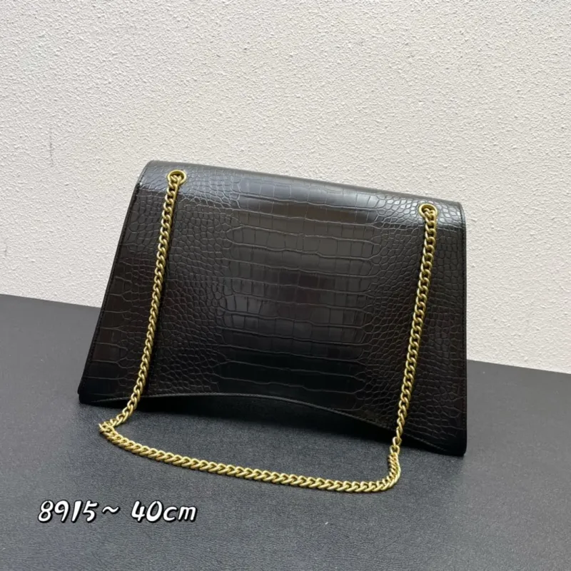 Balenciaga Black Croc Embossed Chain Satchel Bag - Image 3