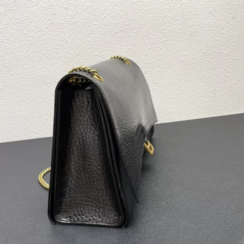Balenciaga Black Croc Embossed Chain Satchel Bag - Image 6