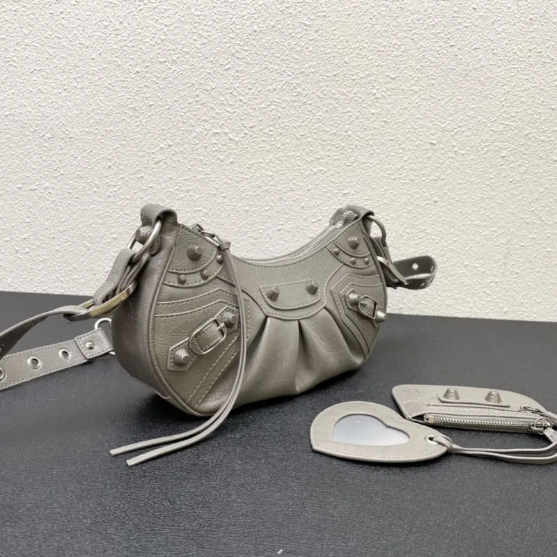 Alternative view of Balenciaga Gray Leather Shoulder Bag with Mini Pouch