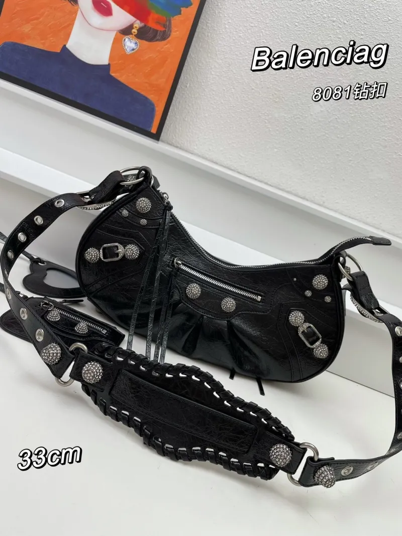 Balenciaga Black Rhinestone Satchel Bag 8081