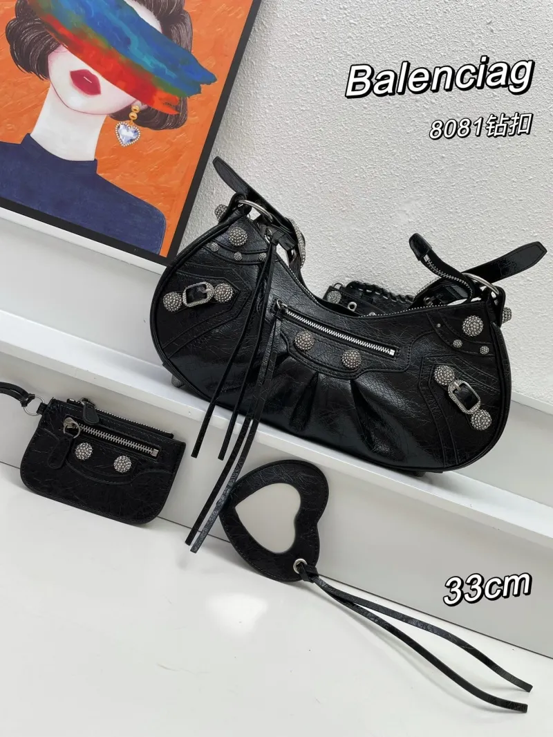 Alternative view of Balenciaga Black Rhinestone Satchel Bag 8081