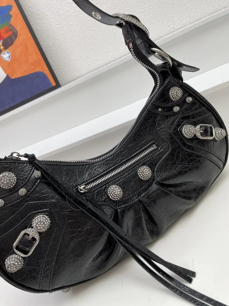 Balenciaga Black Rhinestone Satchel Bag 8081 - Image 4