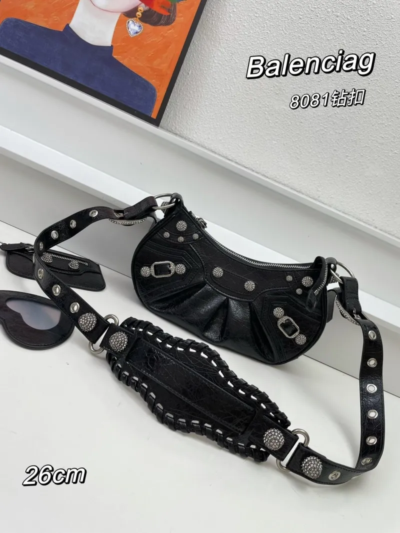 Balenciaga Black Rhinestone Shoulder Bag 8081 26cm