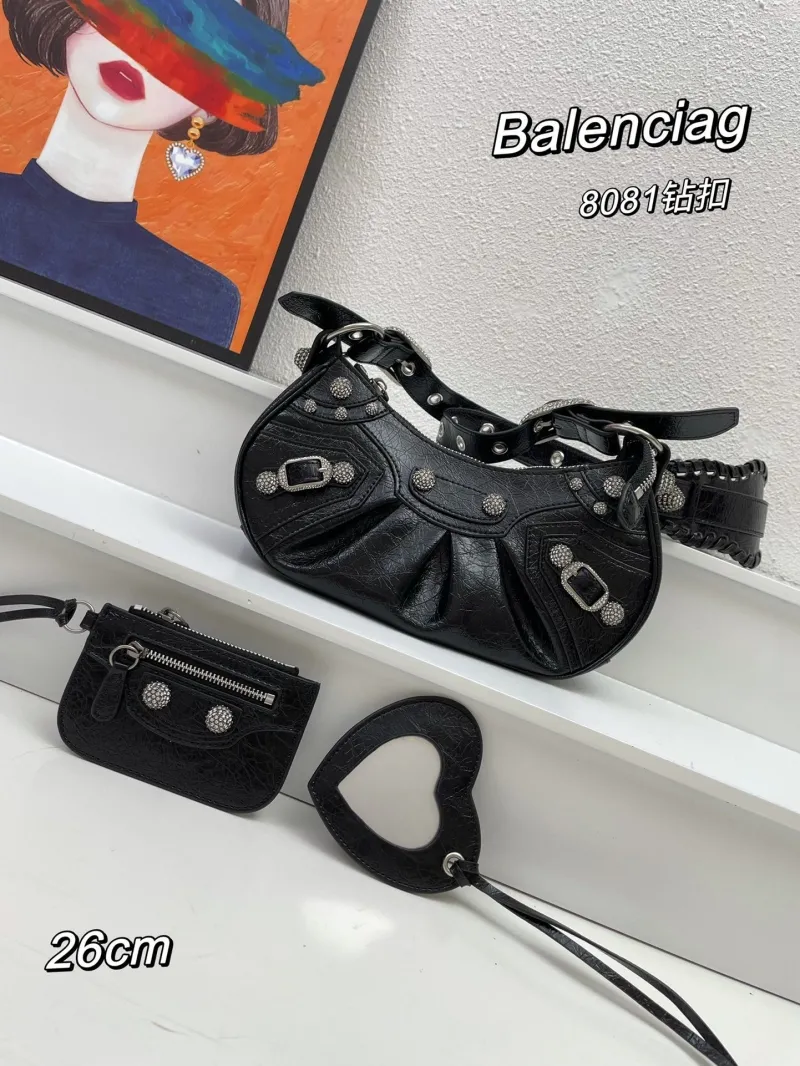 Alternative view of Balenciaga Black Rhinestone Shoulder Bag 8081 26cm