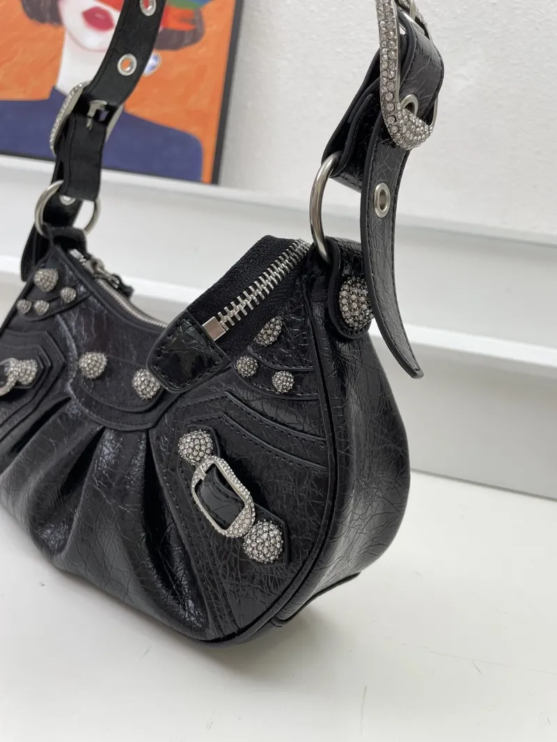 Balenciaga Black Rhinestone Shoulder Bag 8081 26cm - Image 6