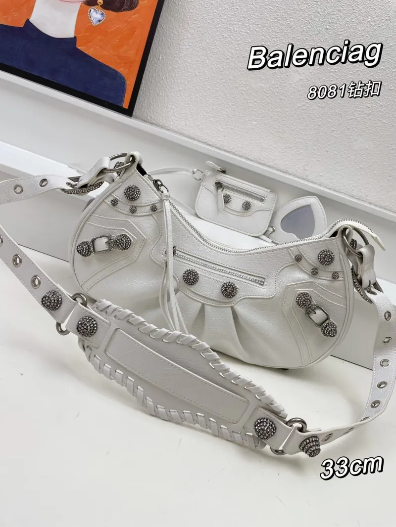 Balenciaga White Rhinestone Shoulder Bag 8081 33cm