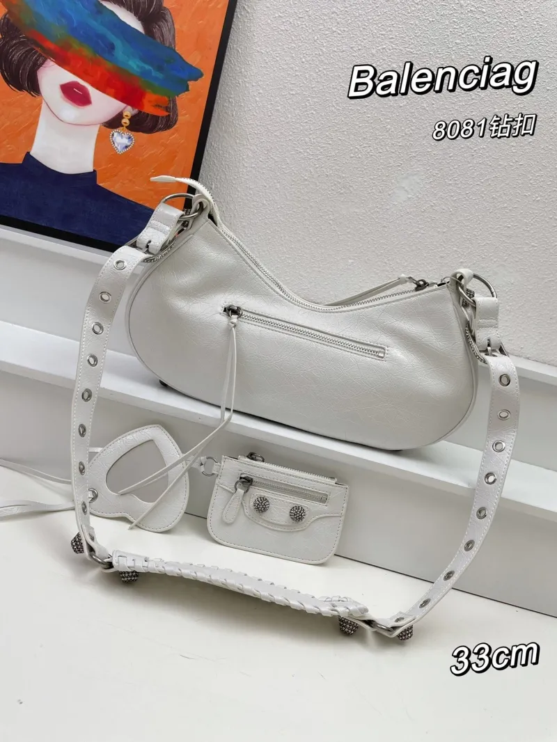 Alternative view of Balenciaga White Rhinestone Shoulder Bag 8081 33cm