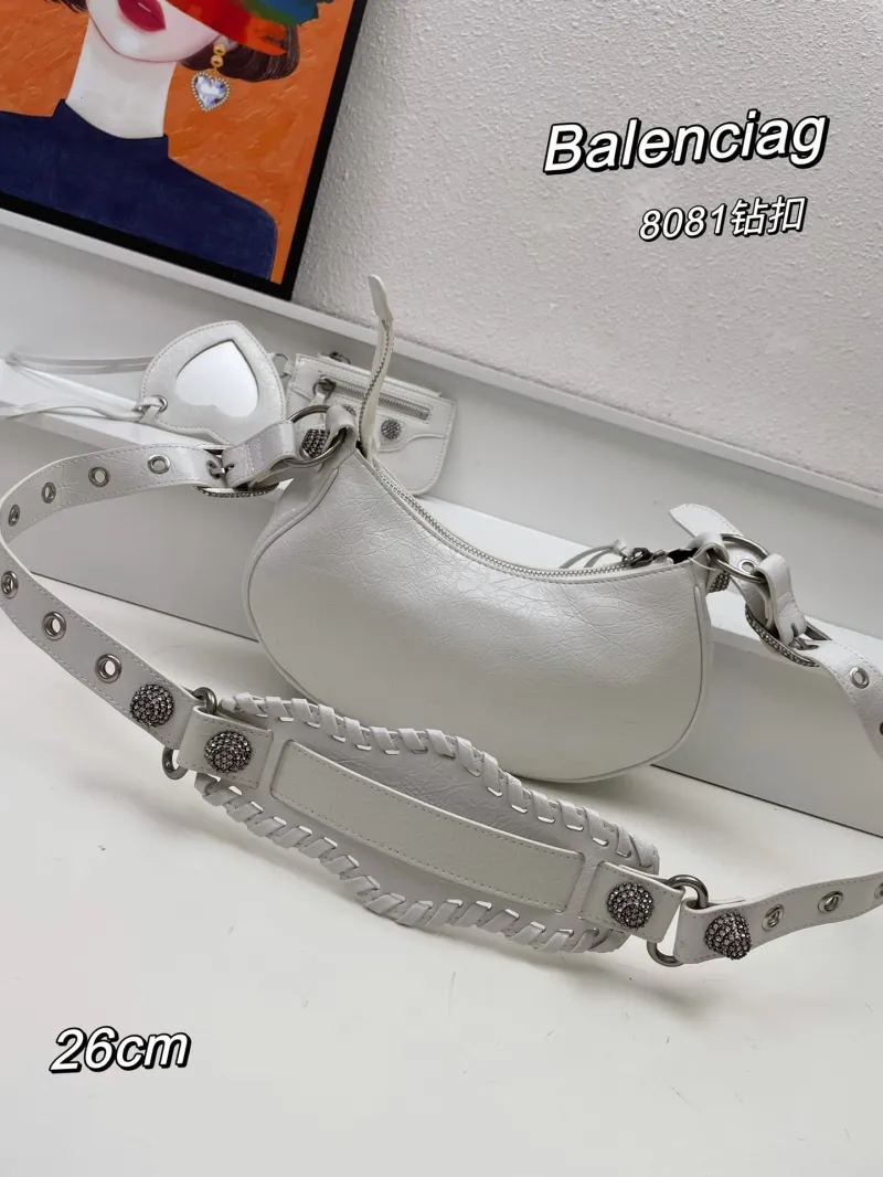 Alternative view of Balenciaga 8081 White Rhinestone Shoulder Bag 26cm